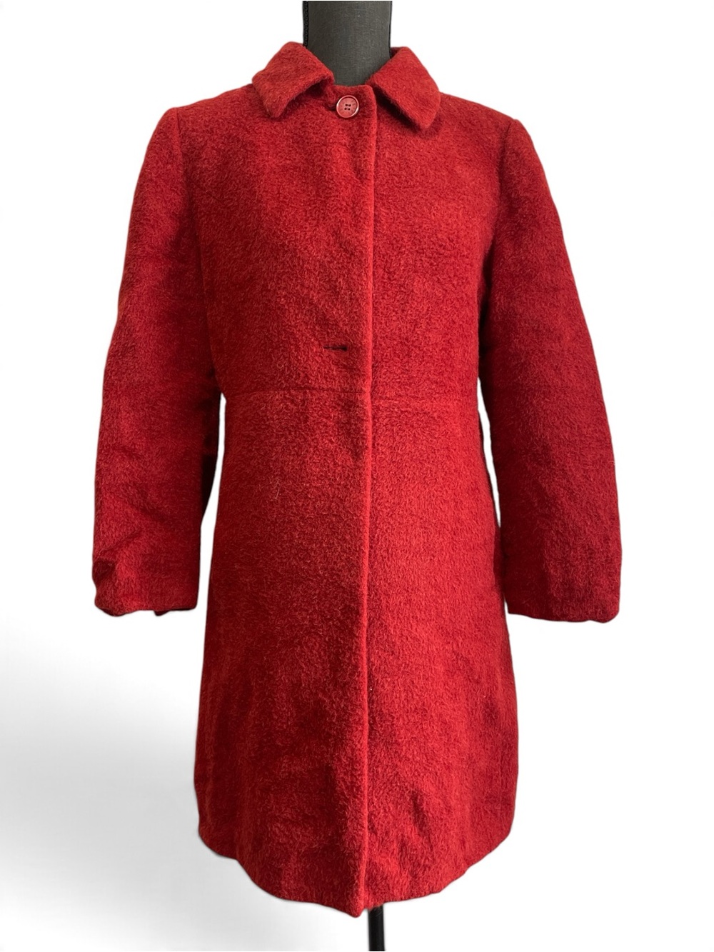 Vintage 90s Alpaca Wool Coat Red Boucle Overcoat Shanghai Feizi Size S 160/84A